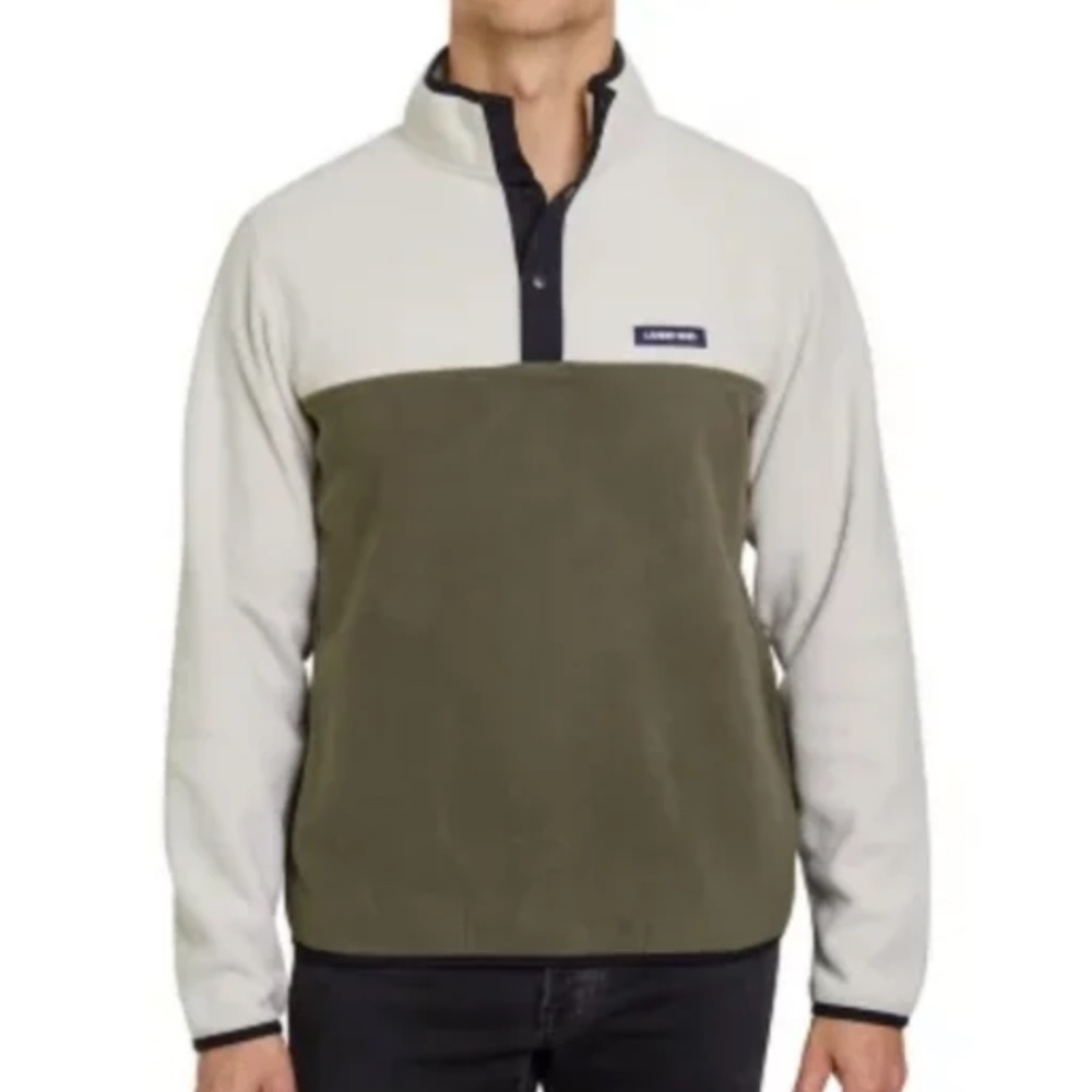 Lands' End‎ Heritage Fleece Snap Neck Pullover Forest Moss/Light Stone Size XL